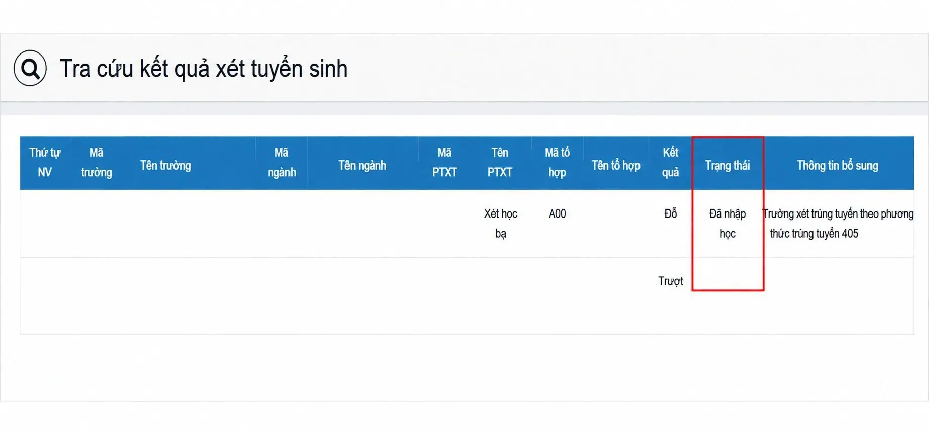 xác nhận nhập học thành công